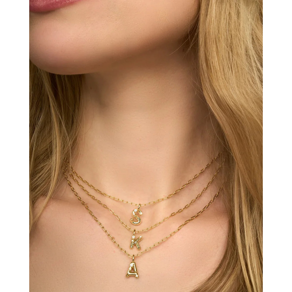 Kendra Scott White Crystal Short Gold Letter Pendant Necklace for Personalized Style