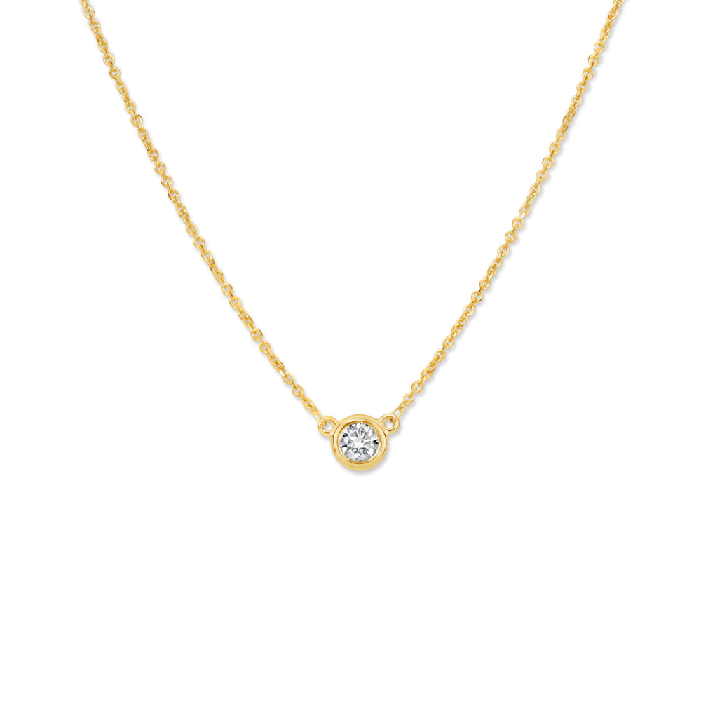 14k Yellow Gold Diamond Bezel Style Pendant Necklace with 0.25 Carat TW HSI Diamonds, 18 Inches