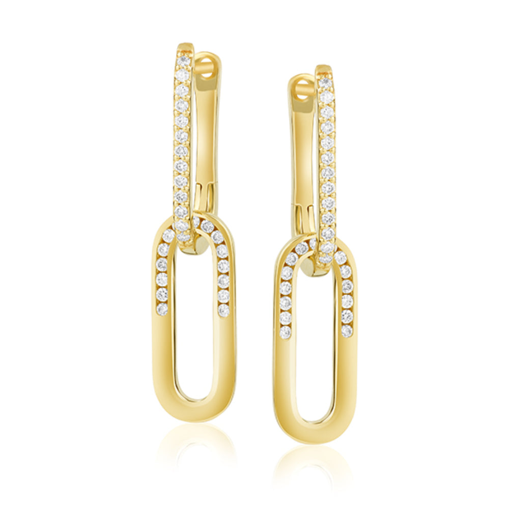 Stunning 14k Gold Double Linked Drop Diamond Earrings for Elegant Jewelry Lovers
