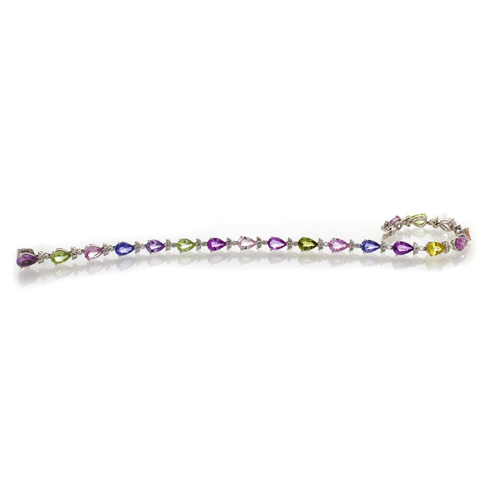 Exquisite 18K Gold Pastel - Hued Sapphire and Diamond Bracelet for Elegant Fashion
