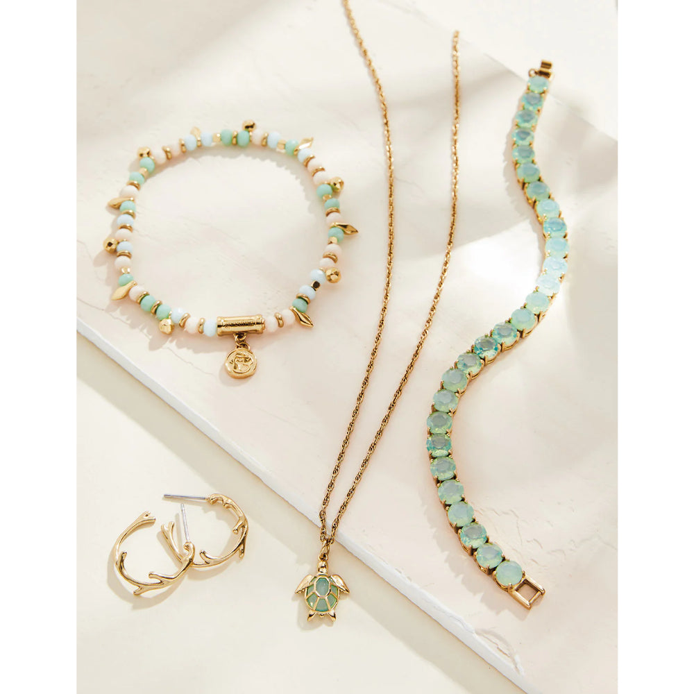 14kt Gold Plated Spartina Hilton Head Sea Turtle Necklace with Sea Foam Blue Glass