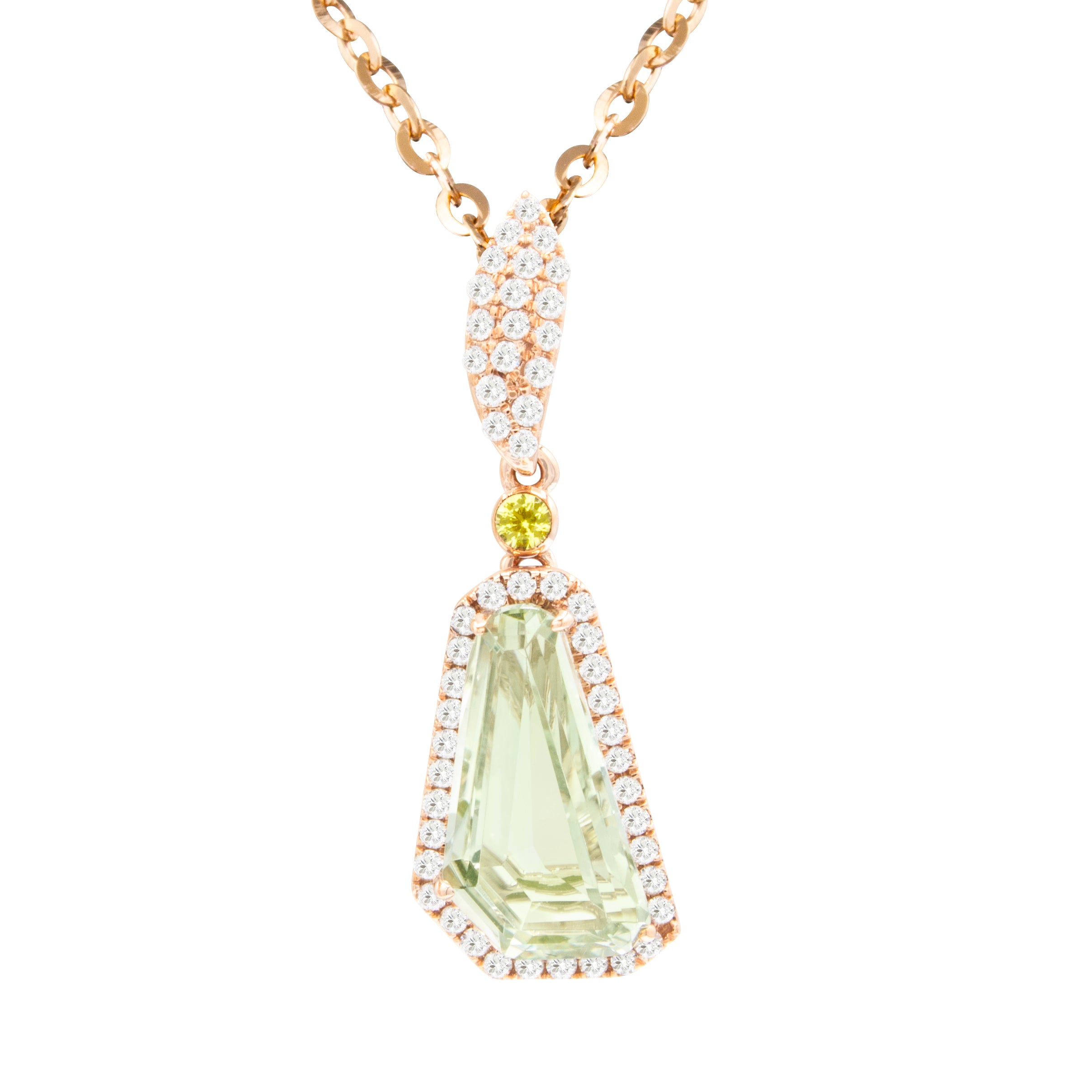 Bellarri 14k Rose Gold Pendant Necklace with Prasiolite and Diamonds