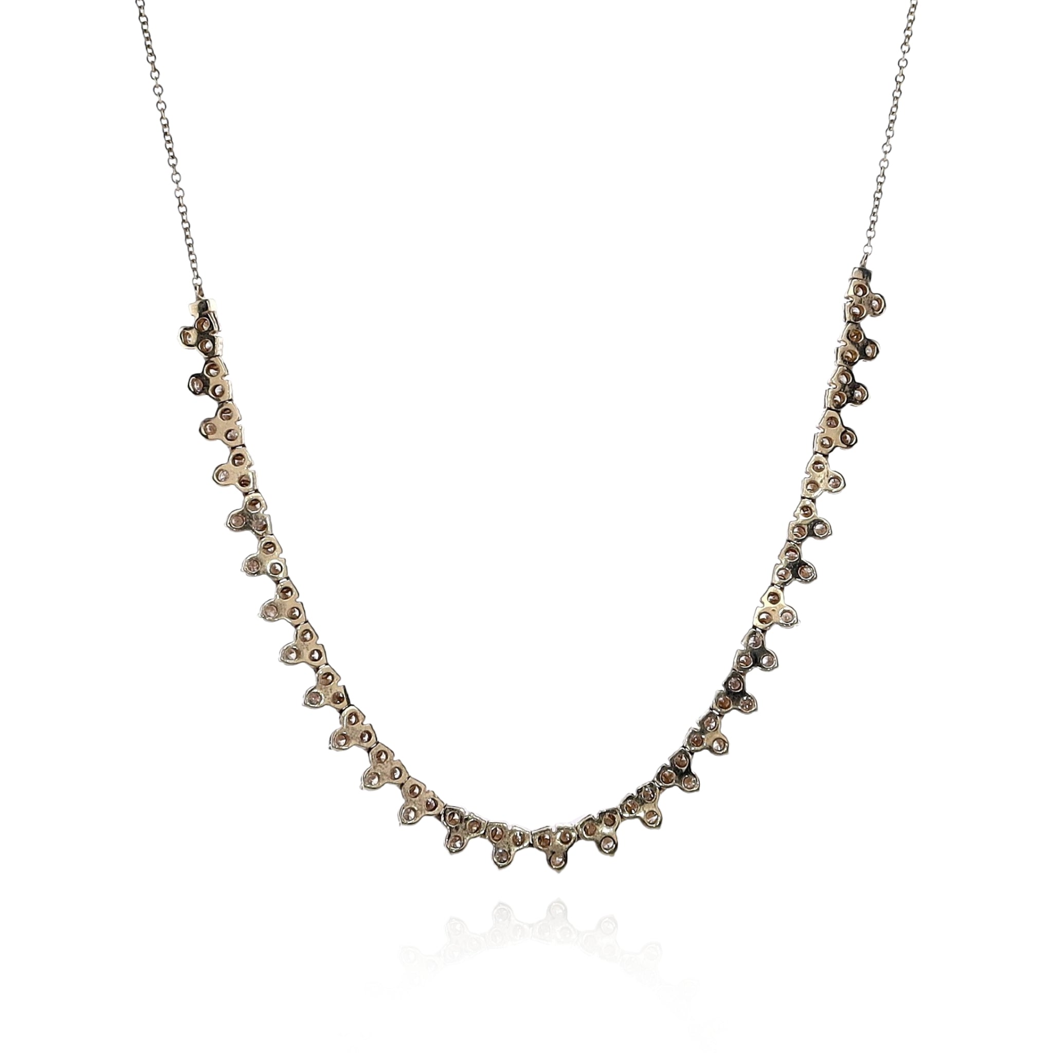 Adjustable 16-18 Inch 14k Yellow Gold Tri-Cluster Diamond Necklace