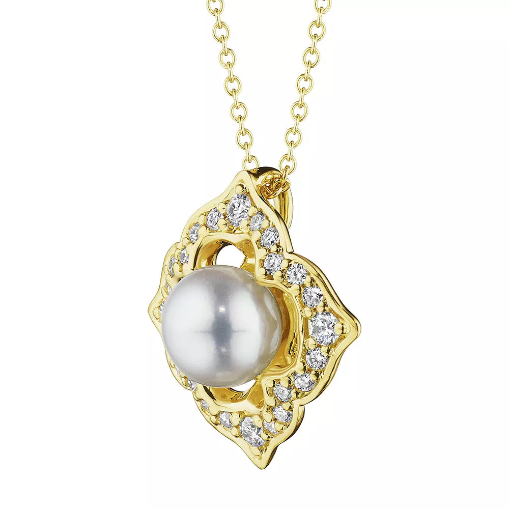 Verragio 18k Gold Victorian Pearl and Diamond Pendant Necklace