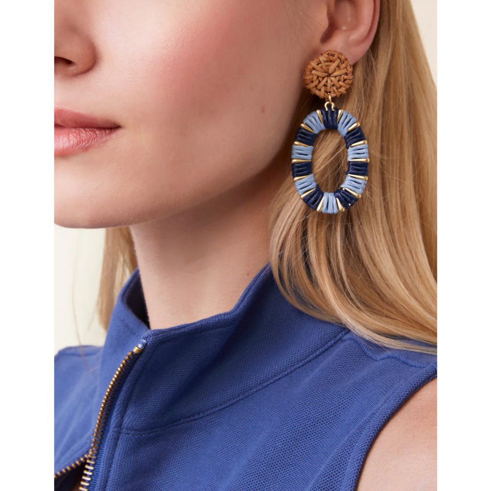 Stylish Blue Spartina Lightweight Straw Oval Earrings