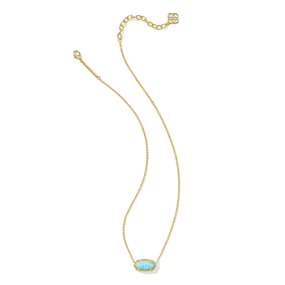 Kendra Scott Gold Elisa Short Pendant Necklace Featuring Light Teal Kyocera Opal Gemstone