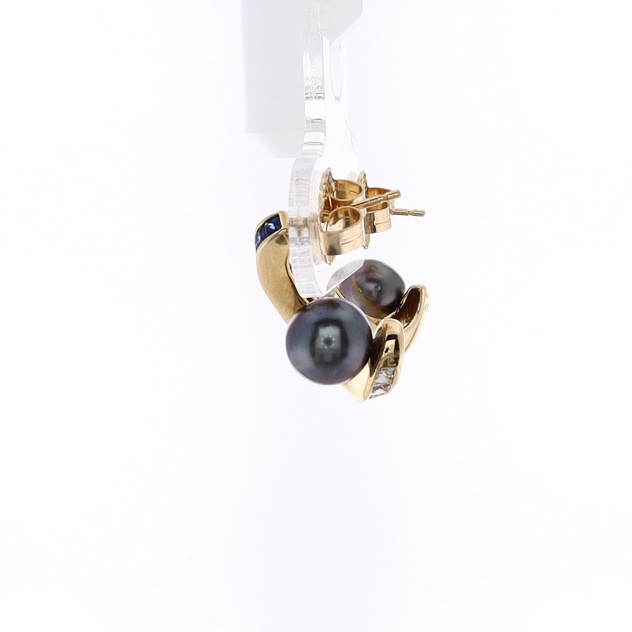Exquisite Estate 18k Yellow Gold Ombre-Style Tahitian Pearl and Sapphire Drop Earrings for Women
