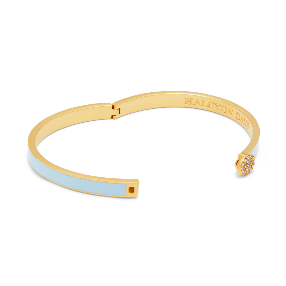 Halcyon Days 18ct Gold Plated Skinny Pave Button Hinged Stylish Bangle