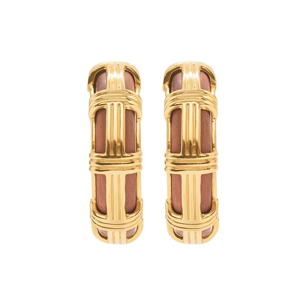 Wulf Gaia Cage Style Hand - Carved Teak Capucine Hoop Earrings
