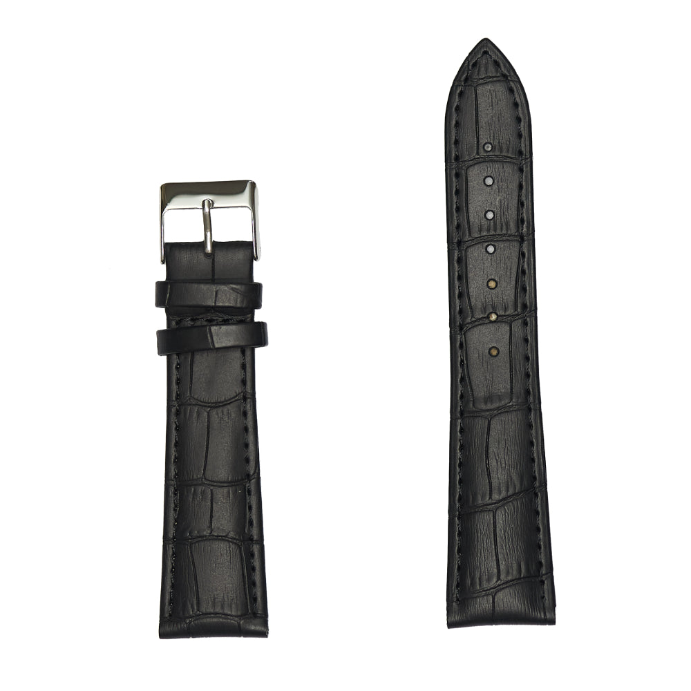 Stylish Men's Watch Band Crafted from Authentic Alligator Grain Leather in Classic Black