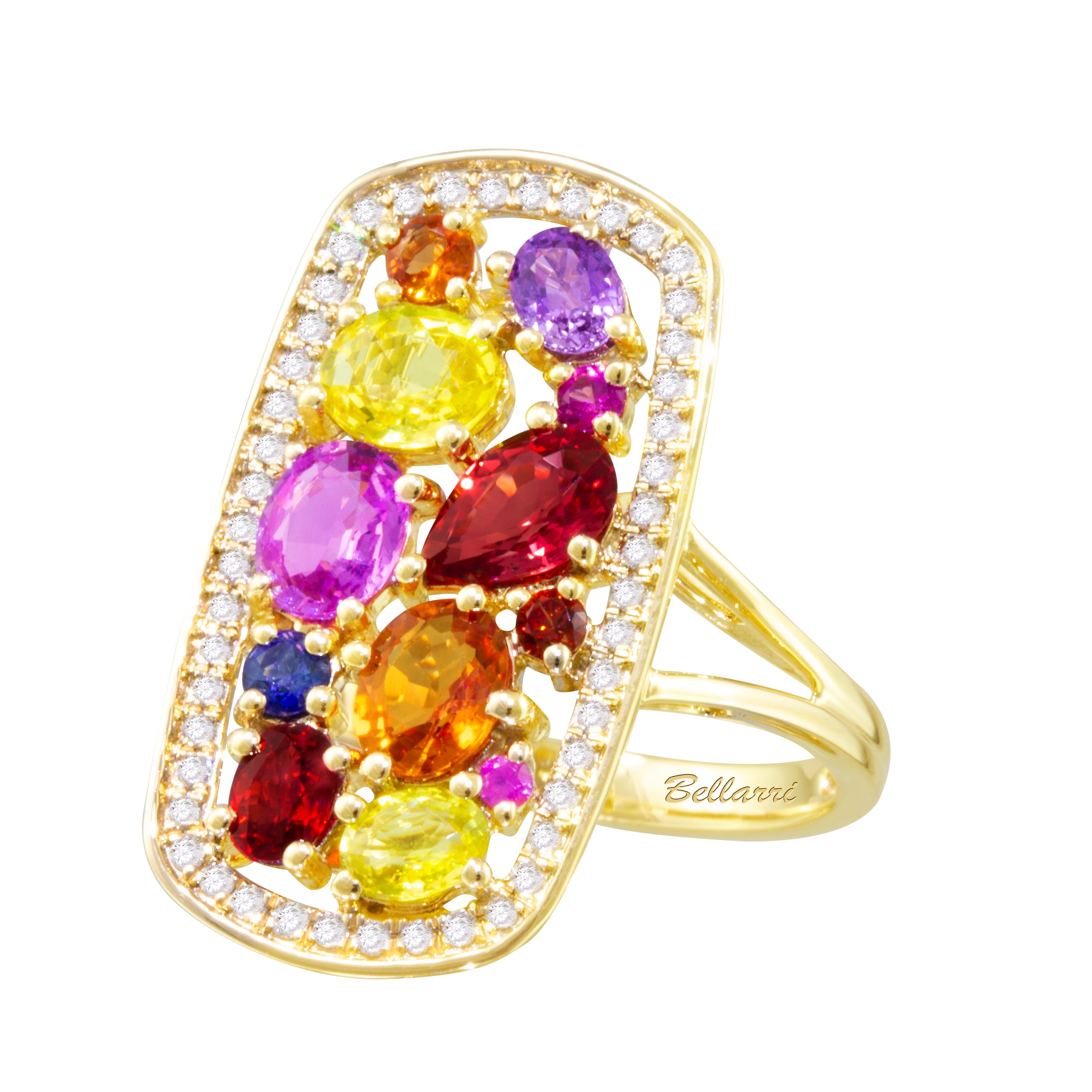 Bellarri Princessa Women's 14k Gold Diamond and Multi - colored Sapphire Engagement Ring
