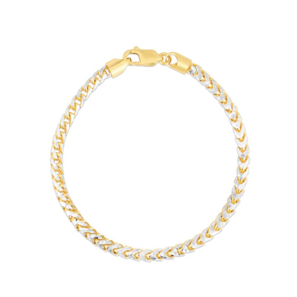 14k Gold Two-Tone Franco Link Chain Bracelet with 8 Diamond Cuts