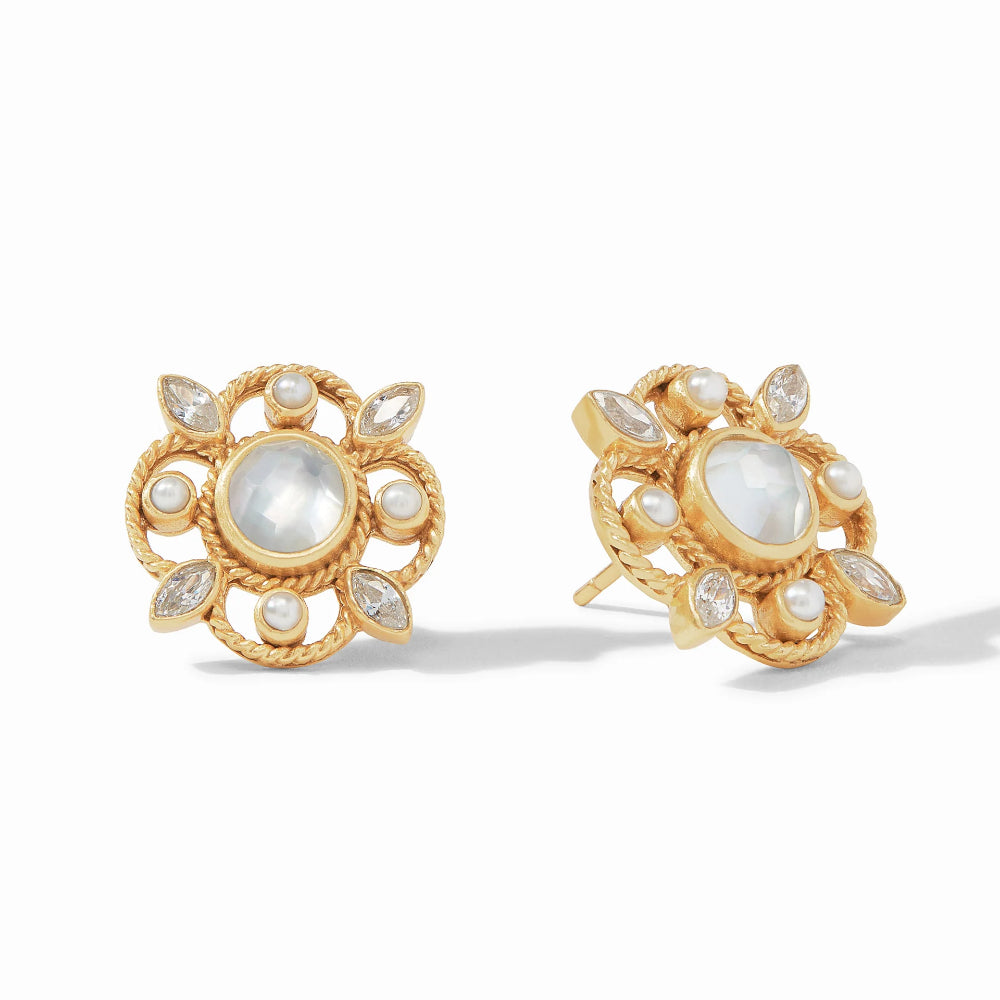 Julie Vos Iridescent Monaco Stud Earrings with Gemstones and Pearls