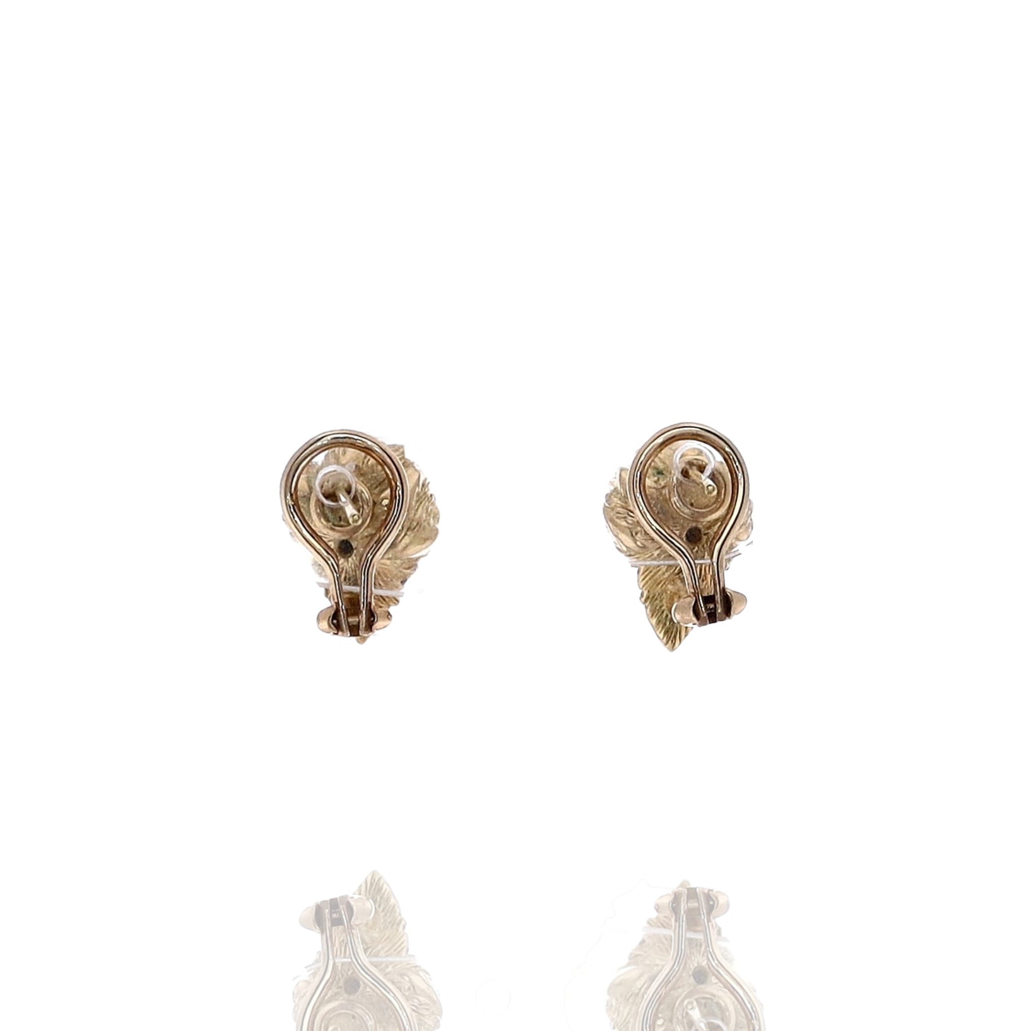 18k Yellow Gold Estate Blue Enamel Flower Pod Design Pierced and Clip - On Diamond Earrings for Jewelry Lovers