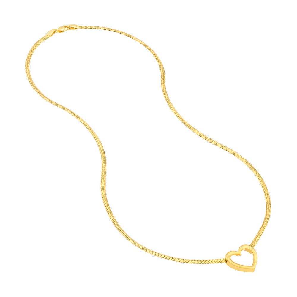 14k Yellow Gold Hollow Open Concept Heart-Shaped Pendant Necklace with Lobster Lock