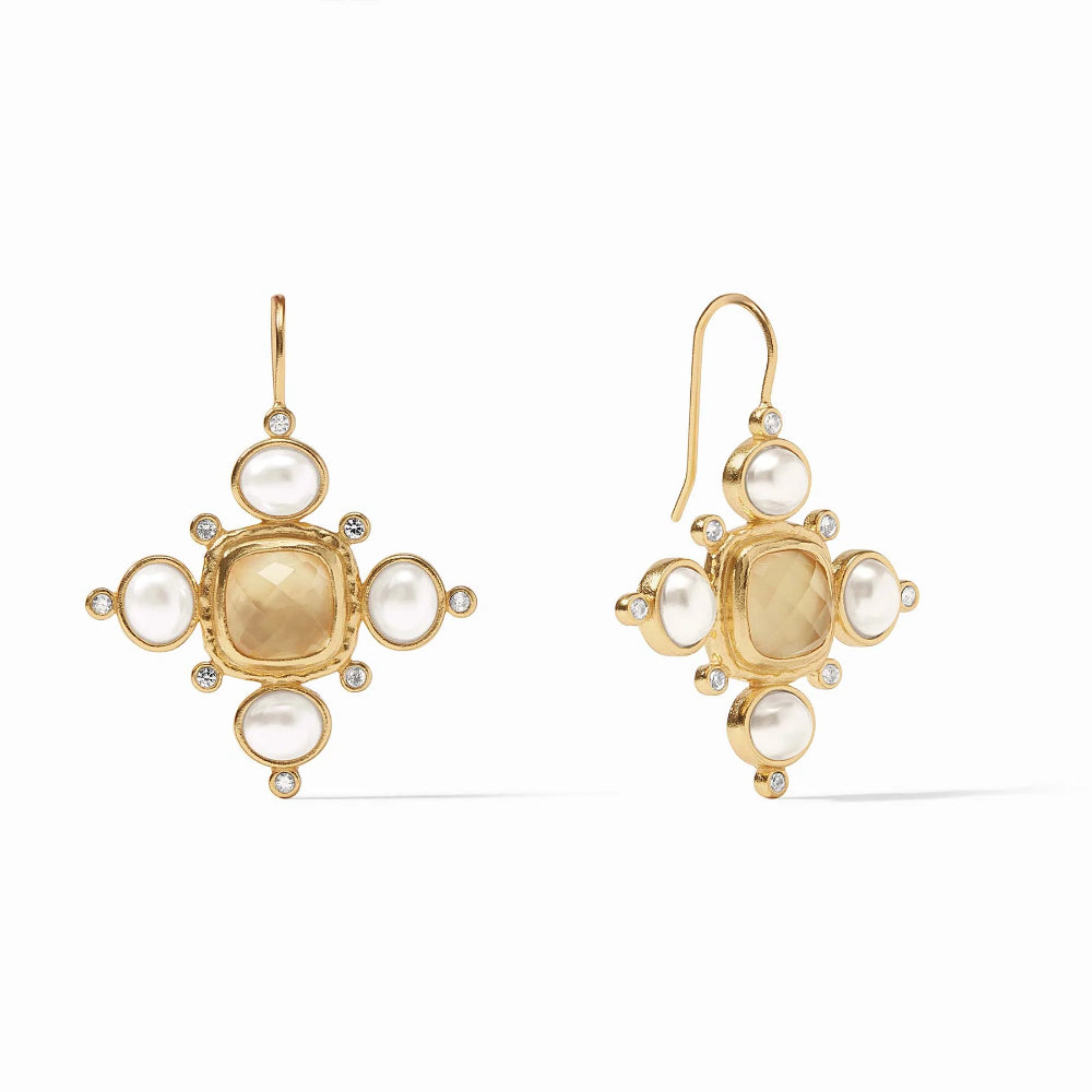 Julie Vos Stunning Tudor-Style Gold-Plated Earrings with Gemstone and Pearls