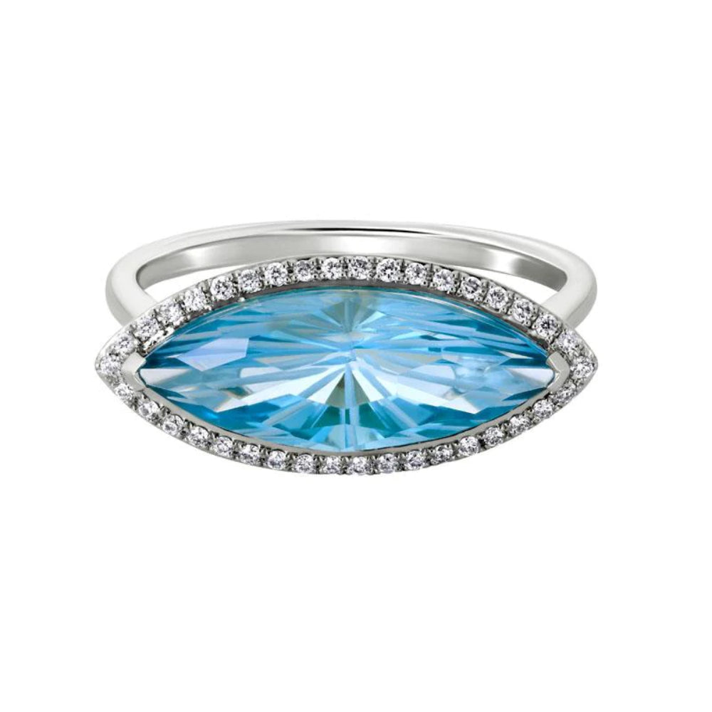 Stunning 14k Gold Marquise Cut Gemstone with Diamond Halo Ring