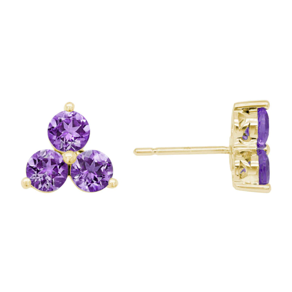 Exquisite 14k Gold Amethyst Flower - Design Stud Earrings for Women