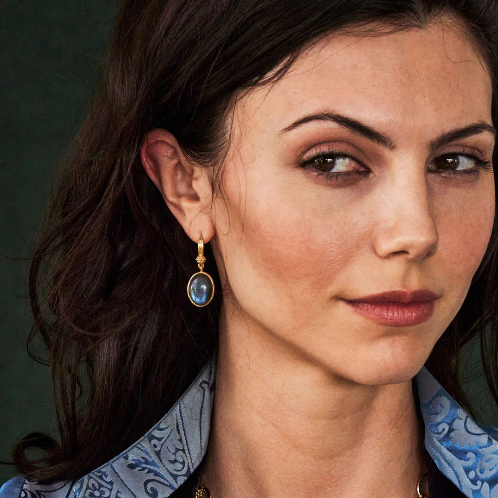 Exquisite Capucine De Wulf Blue Labradorite Cleopatra-style Oval Drop Earrings for Fashion Lovers
