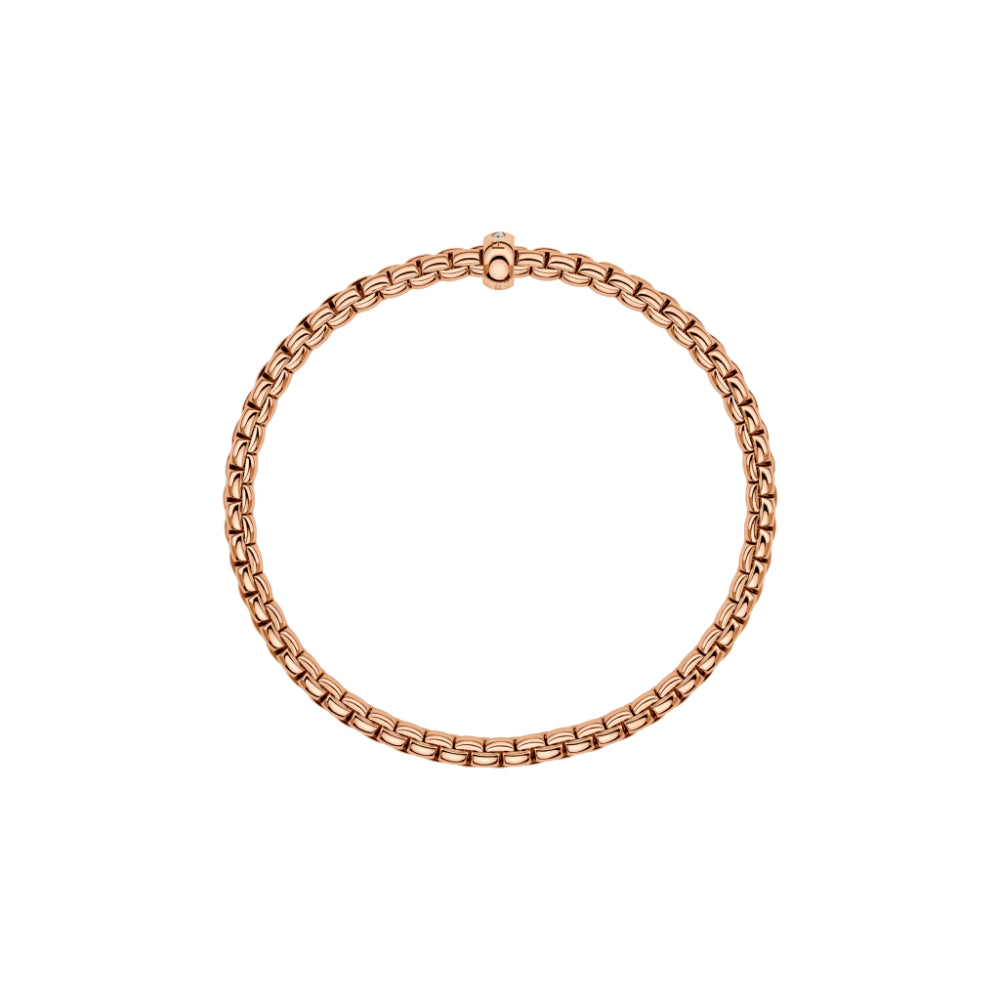 18k Rose Gold Fope Eka Collection Flex'it Bracelet with a Single 0.01 ct Diamond, Small Size