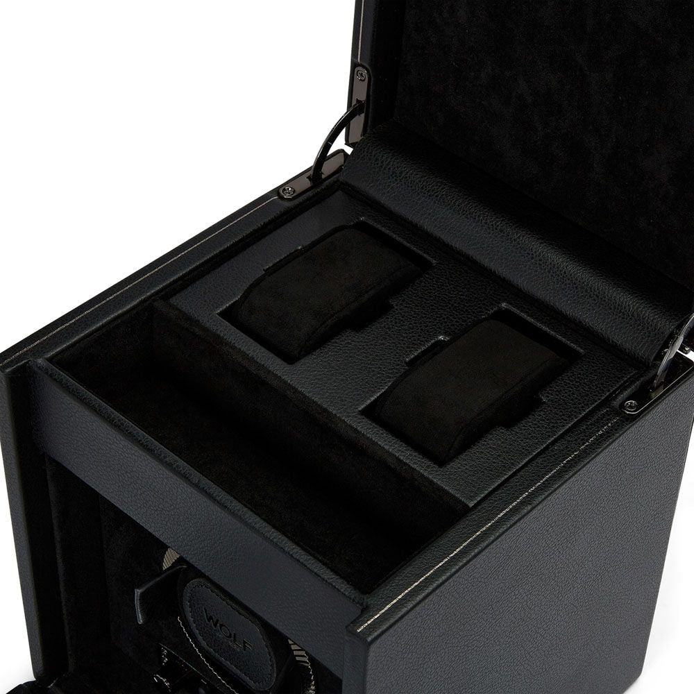 Wolf Designs Black Single Watch Winder with Storage - British Racing Style
