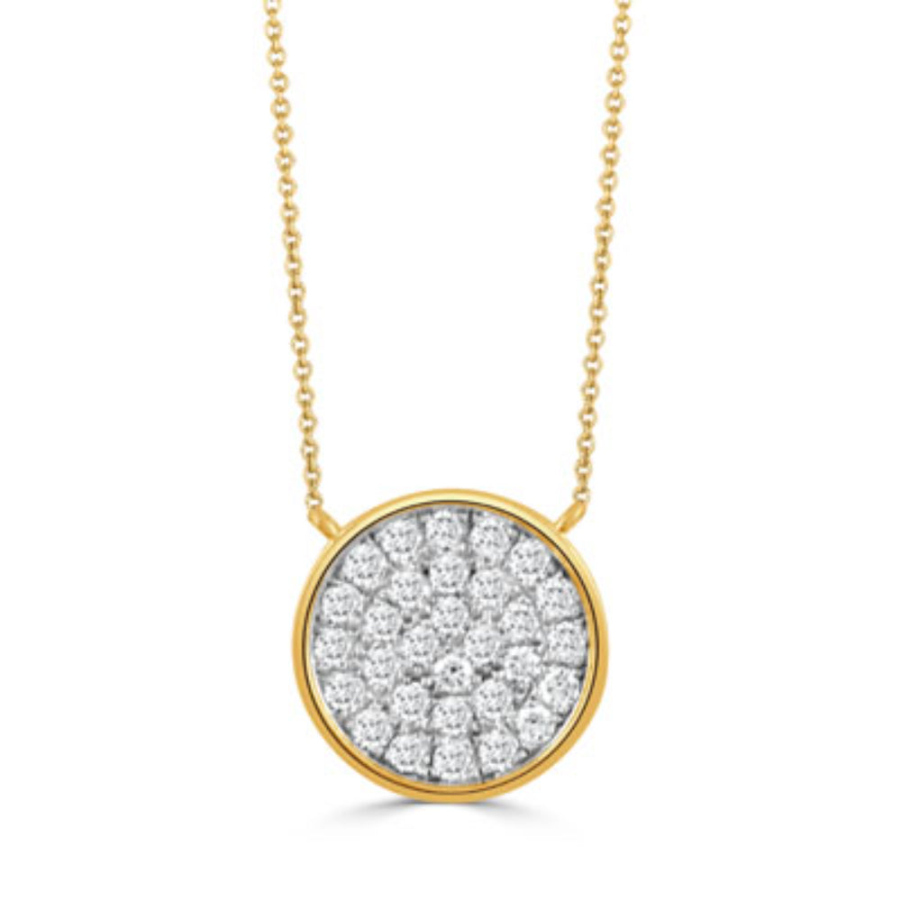 18k Gold Diamond Cluster Round Pendant Necklace with 0.59 cts