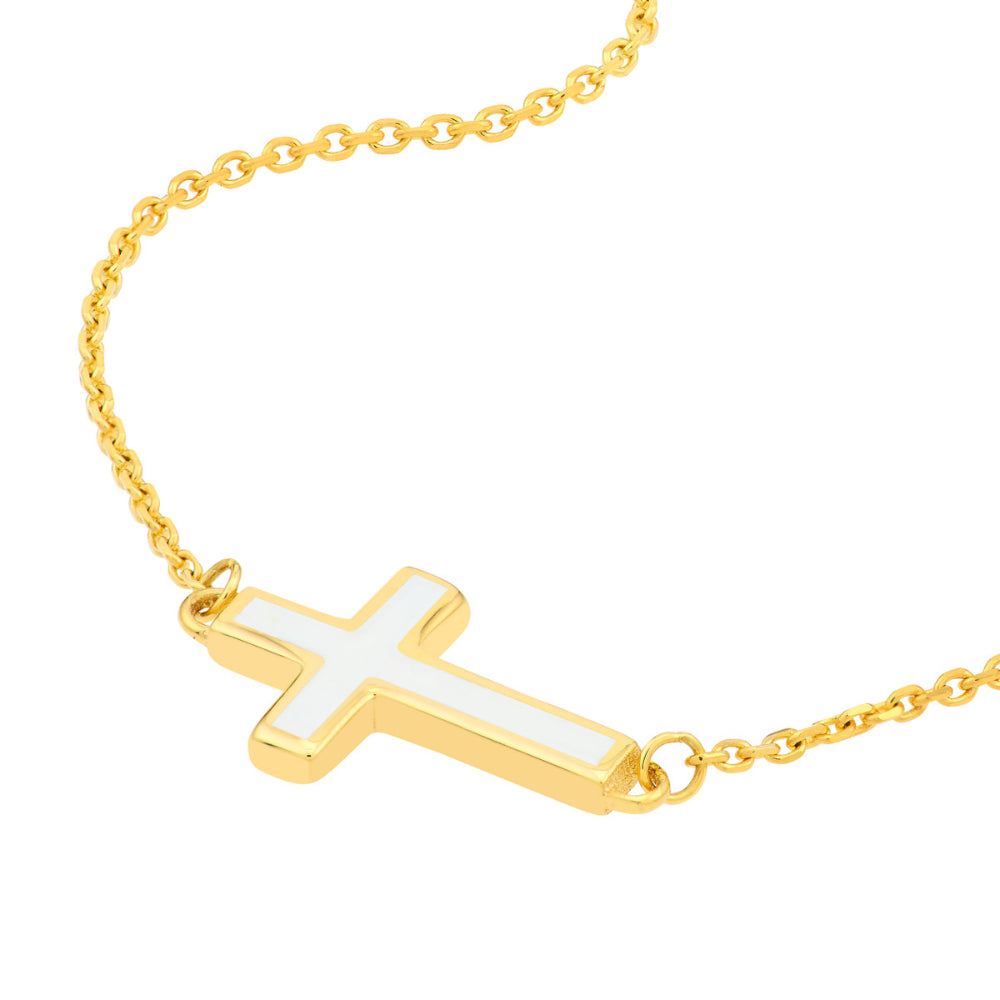 14k Yellow Gold Adjustable Sideways Enamel Cross Necklace