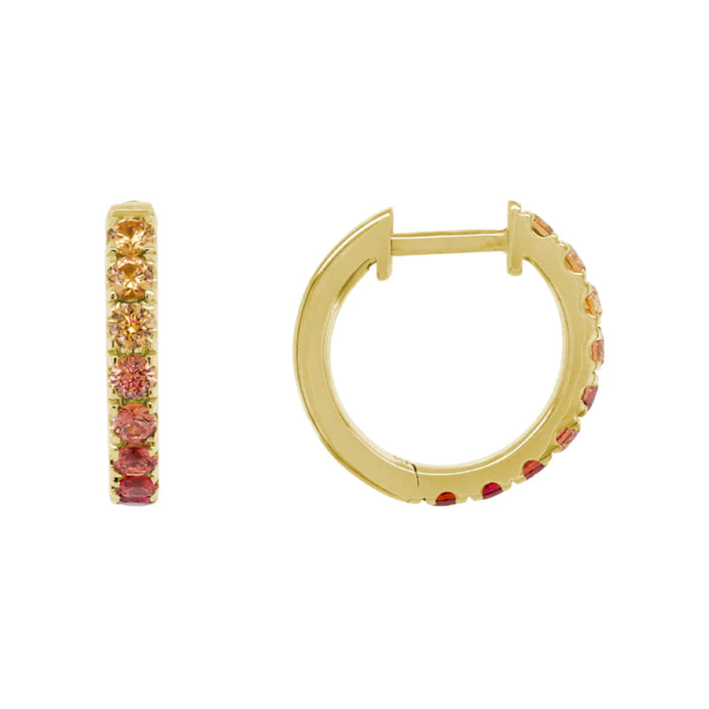 14k Yellow Gold Multi - Colored Sapphire Hoop Earrings for Trendy Look