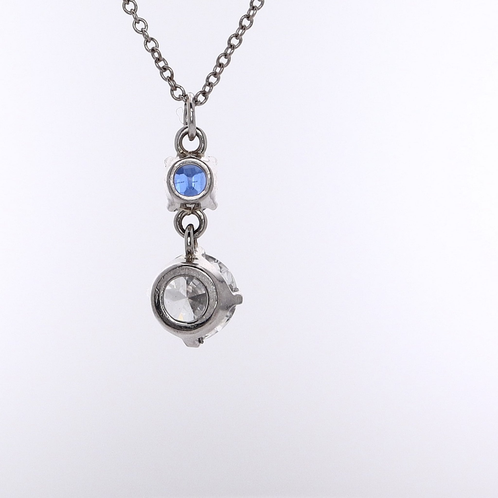 Exquisite 18K White Gold and Platinum Diamond & Sapphire Dangle Pendant Necklace