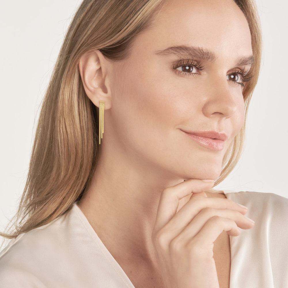 Exquisite 14k Gold Triple Snake Chain Drop Earrings for a Stylish Look